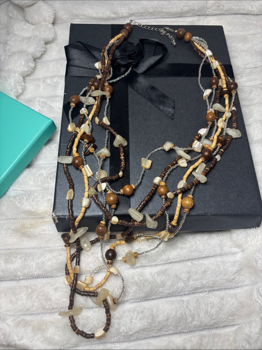 Adjustable Boho Beaded Stone Necklace 32”